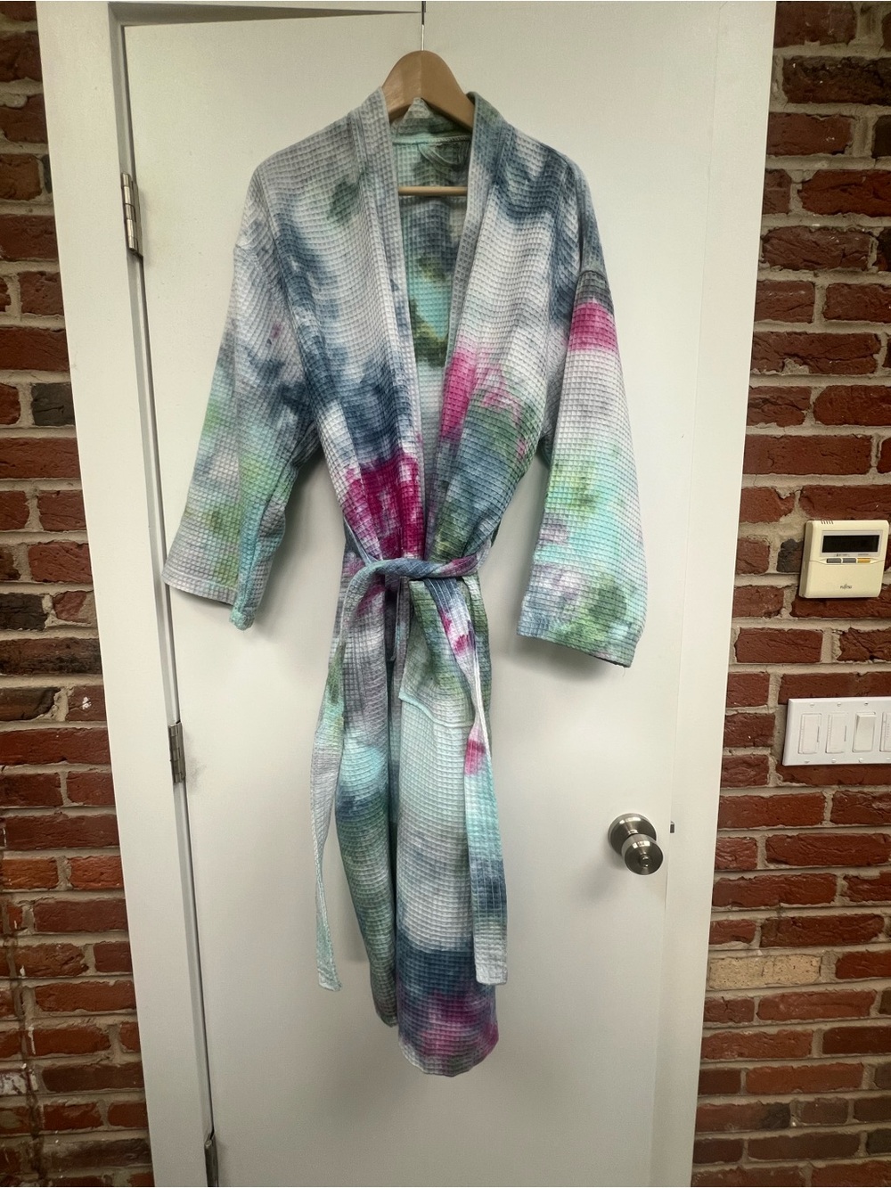 Tie-Dye Waffle Cotton Kimono Bathrobe
